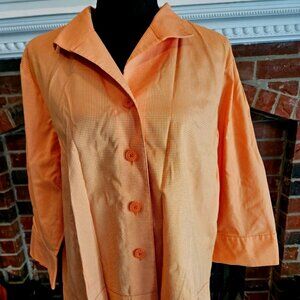 Coldwater Creek Orange & White Checked Top with 3/4 Sleeves. Tapered Waist. PXL